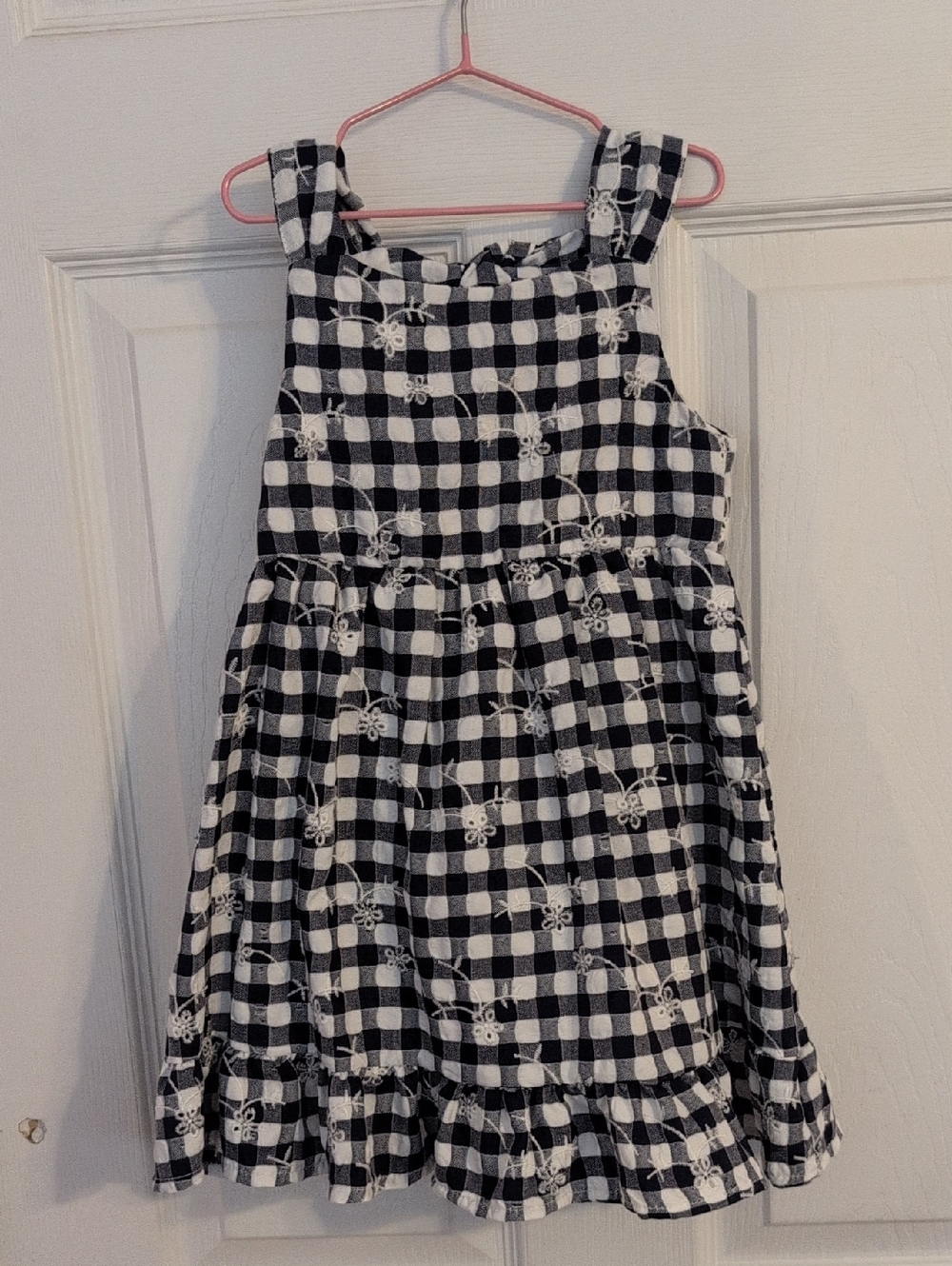 Blueberi Boulevard Black & White Gingham Dress with Embroidered Flowers